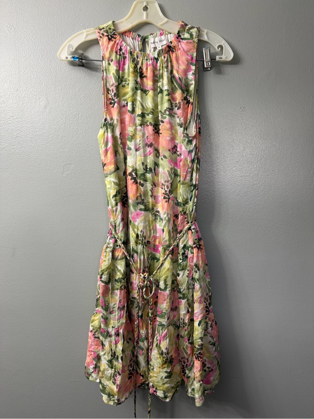 Bella Dahl Floral Belted Dress Womens Medium Colorful Tiered Boho Sleeveless